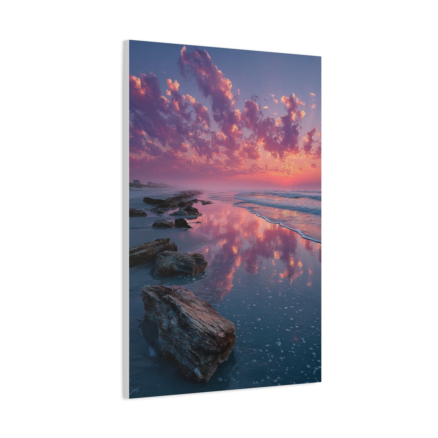 Sunrise Driftwood Shoreline Reflection Wall Art & Canvas Print