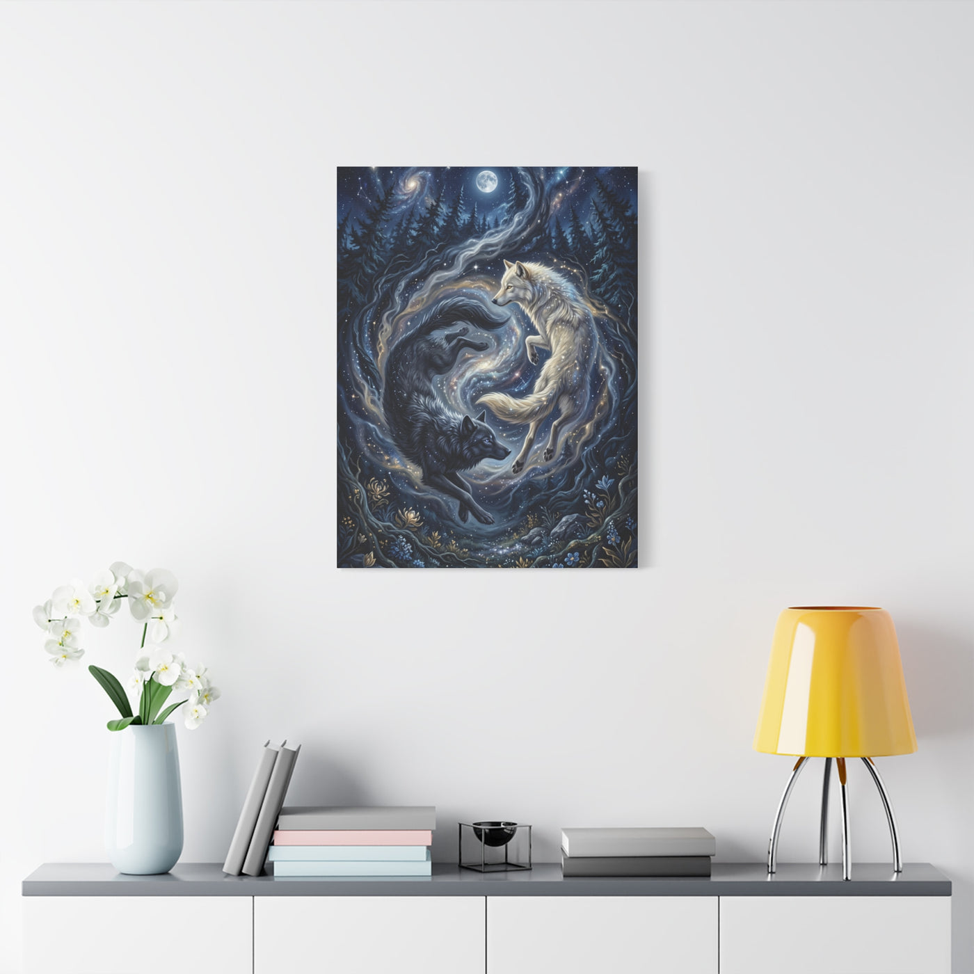 Yin Yang Cosmic Wolves Balance Scene Wall Art & Canvas Print