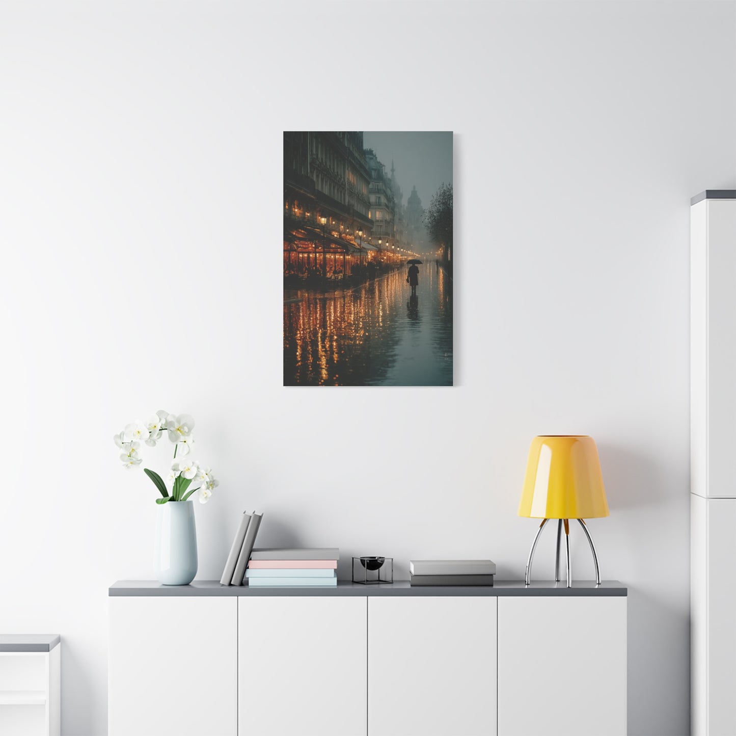 Rainy Paris Café Evening Wall Art & Canvas Print