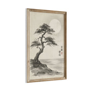 Framed Moonlit Pine Minimal Ink Scene Wall Art & Canvas Print