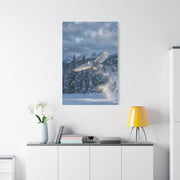 Snowy Owl Mountain Flight Wall Art & Canvas Print