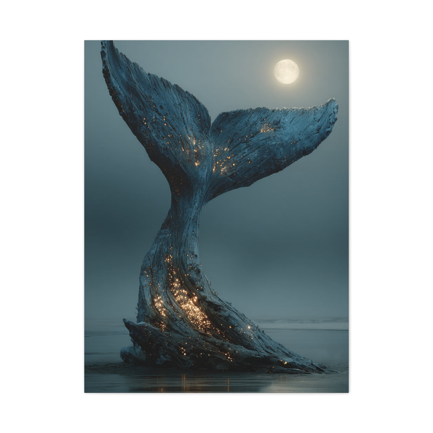 Moonlit Driftwood Whale Tail Wall Art & Canvas Print