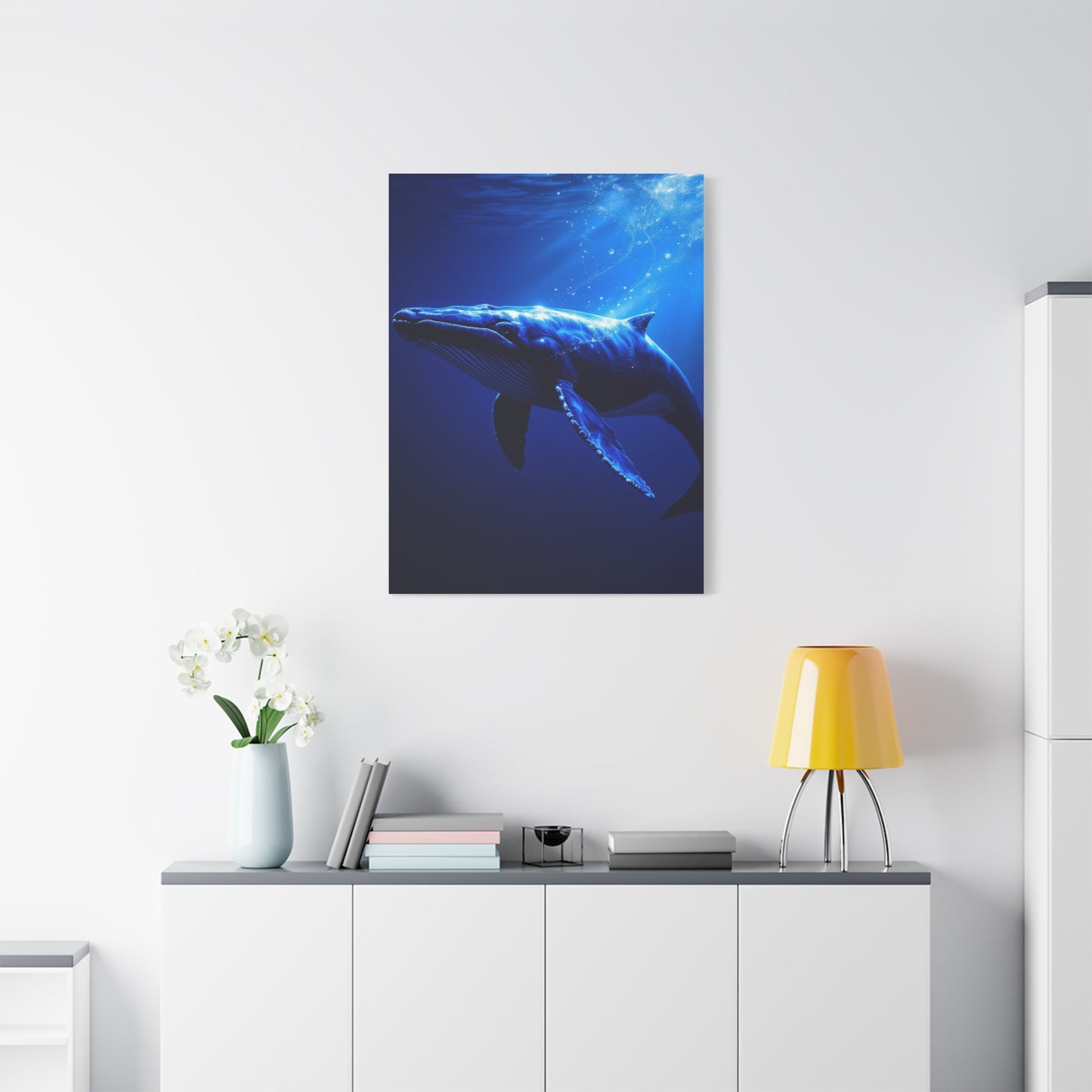 Majestic Blue Whale in Deep Ocean Light Wall Art & Canvas Prints