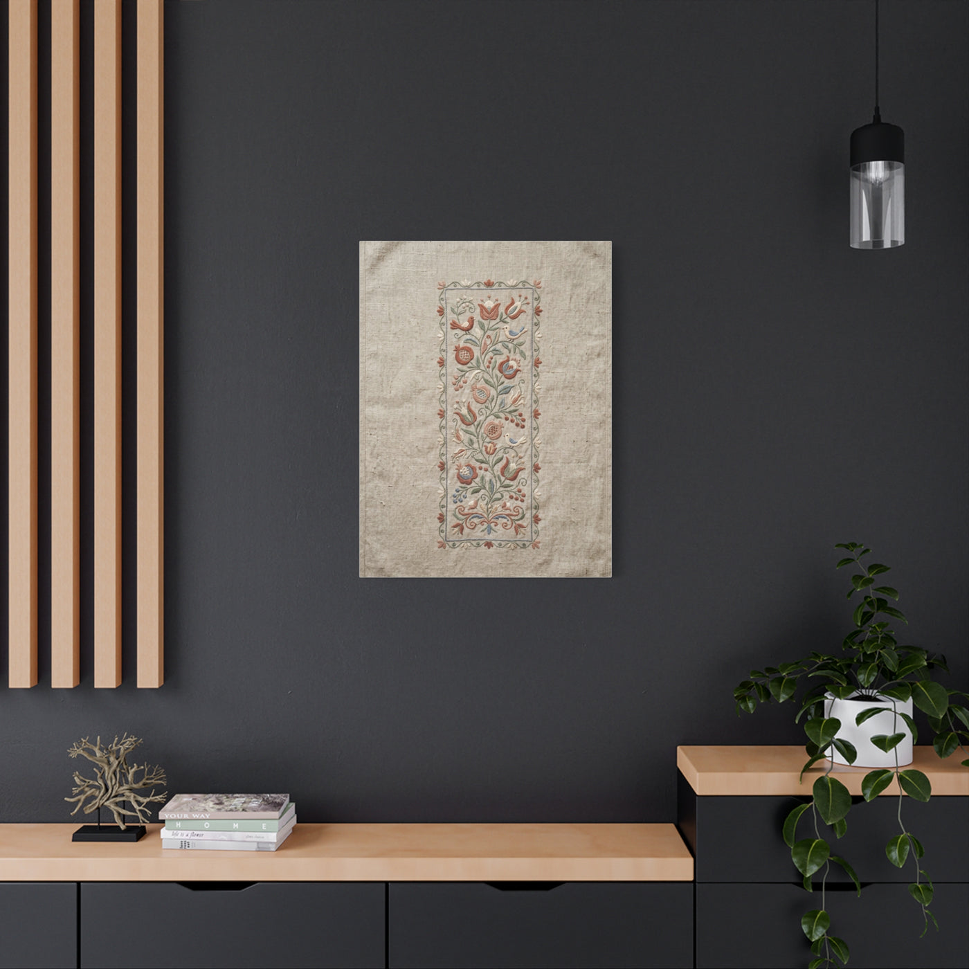 Rustic Folk Botanical Embroidery Strip Wall Art & Canvas Print