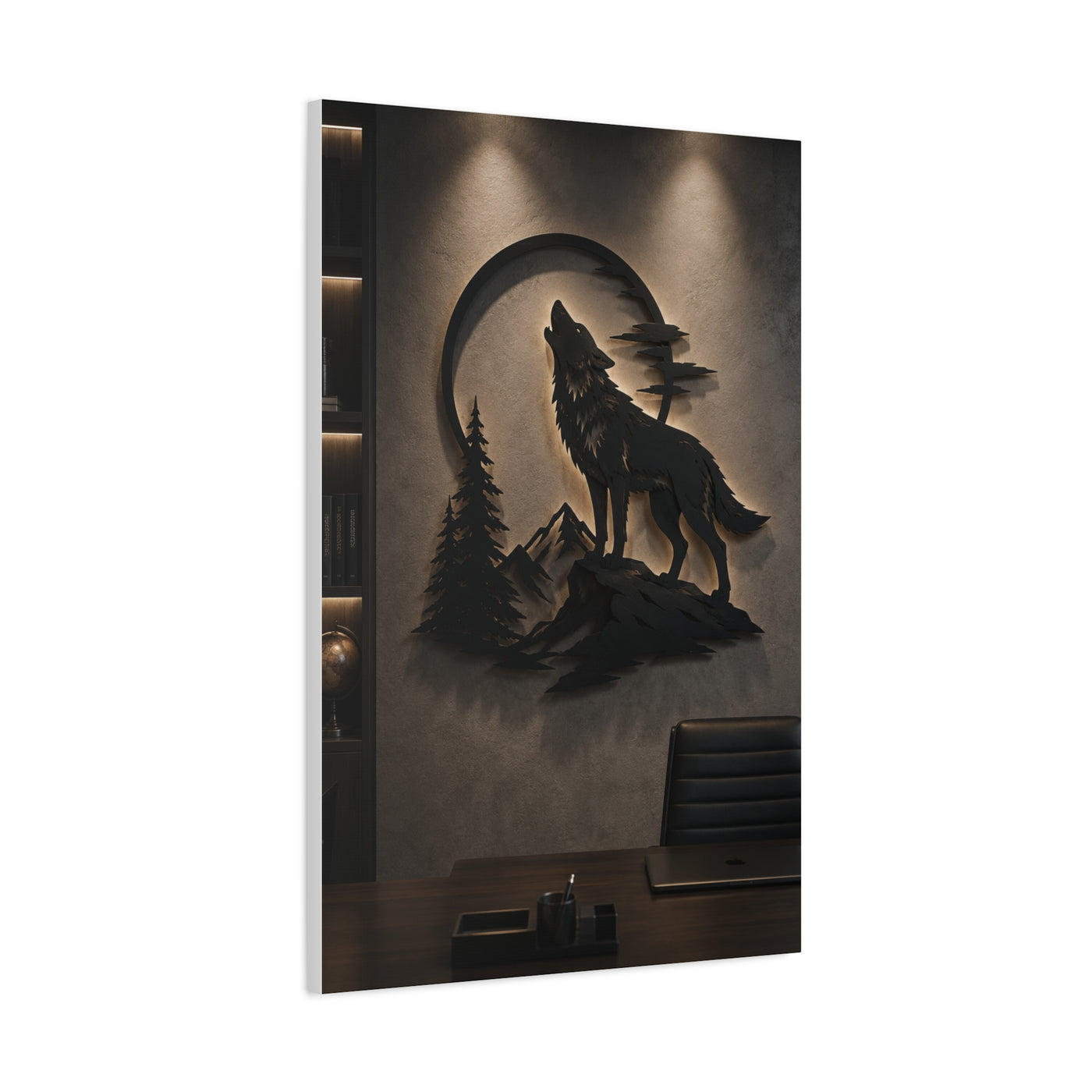Minimal Howling Wolf Moon Relief Panel Wall Art & Canvas Print
