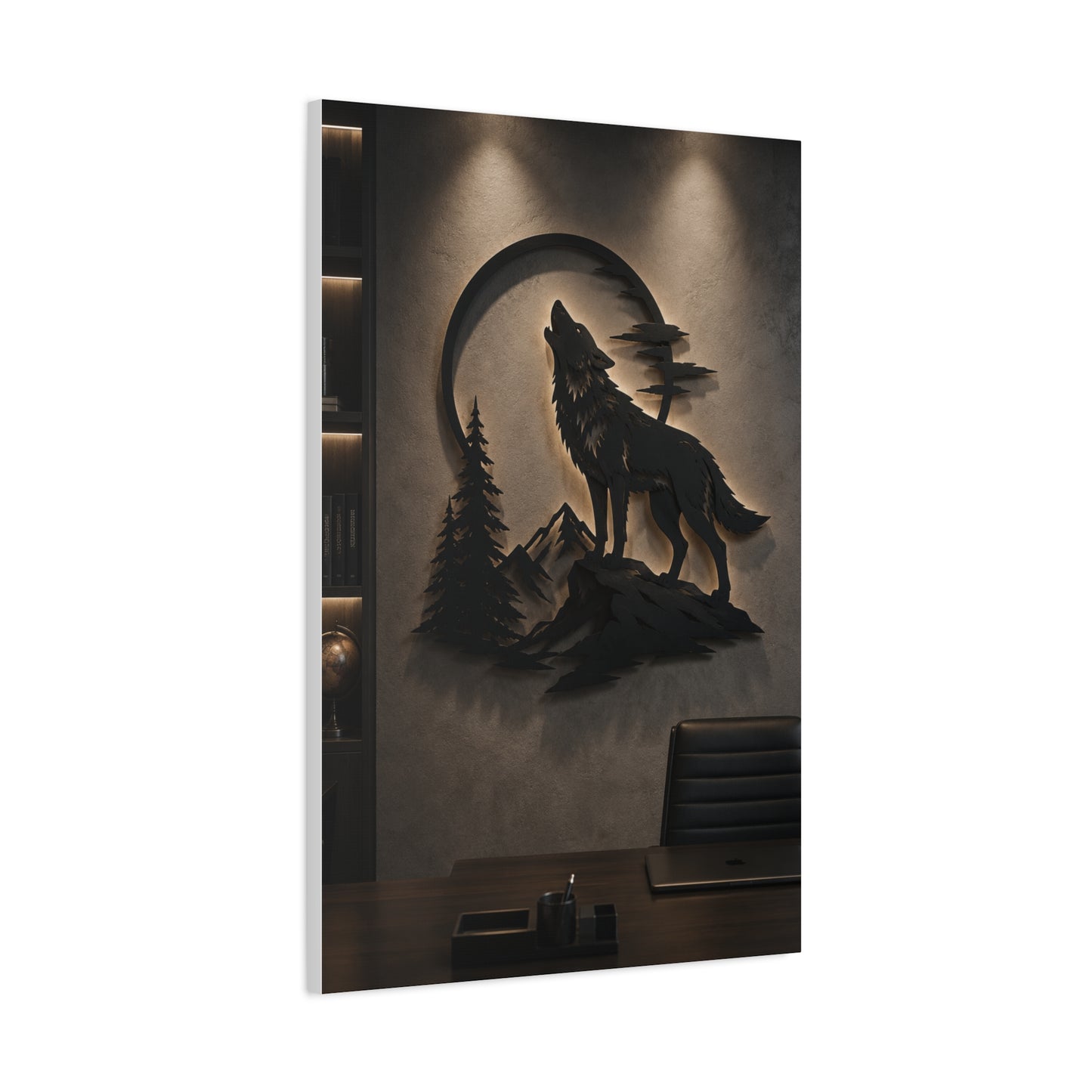 Minimal Howling Wolf Moon Relief Panel Wall Art & Canvas Print