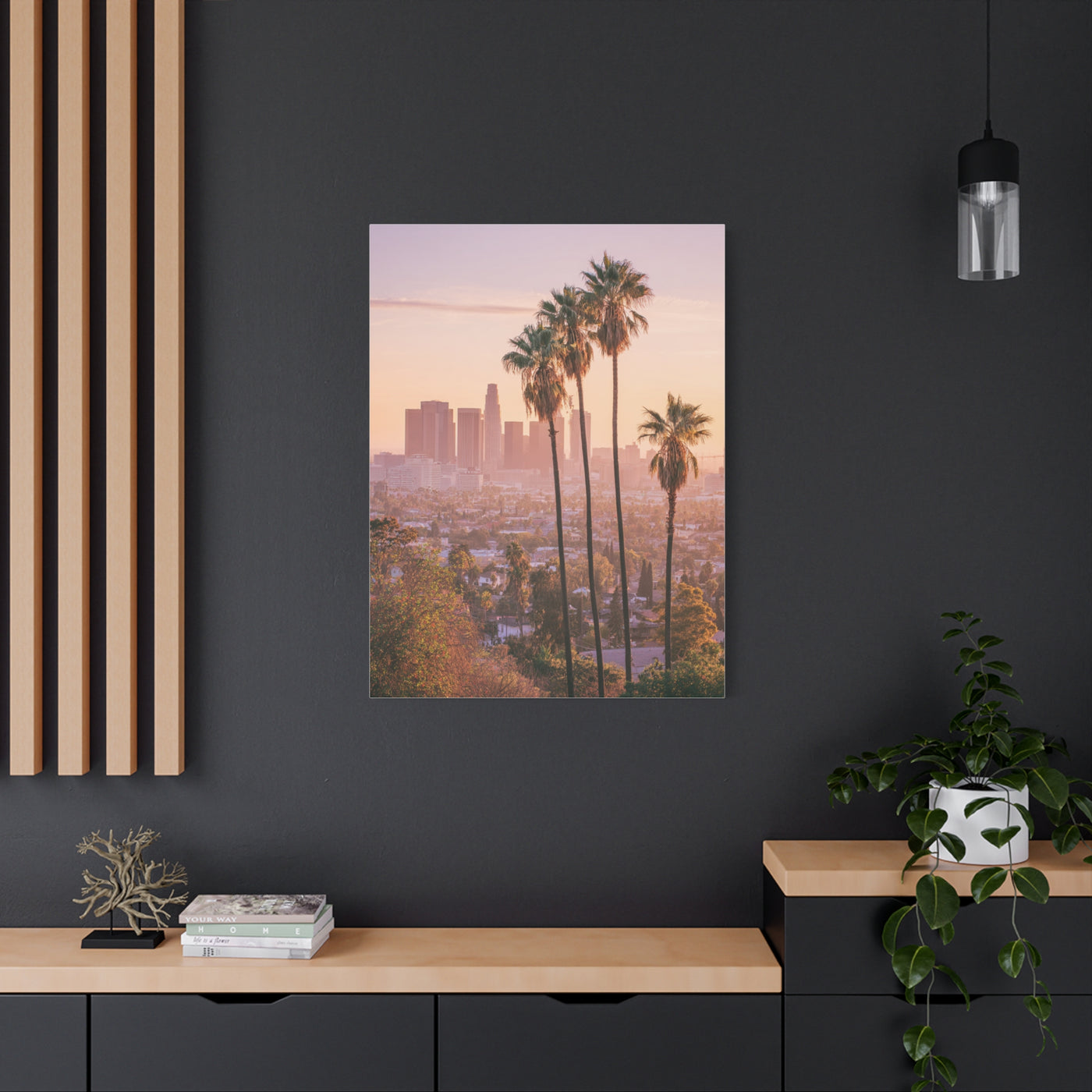 Los Angeles Sunset Skyline with Palm Trees Wall Art & Canvas Print