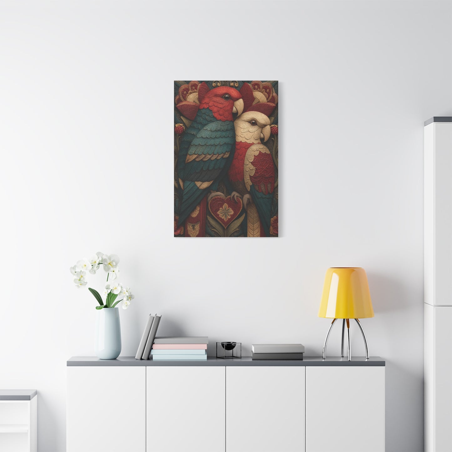 Fraktur Lovebirds Folk Ornament Wall Art & Canvas Print