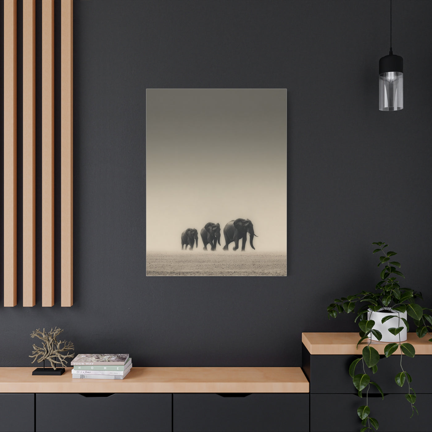 Minimal Elephant Family Dune Crossing Wall Art & Canvas Print