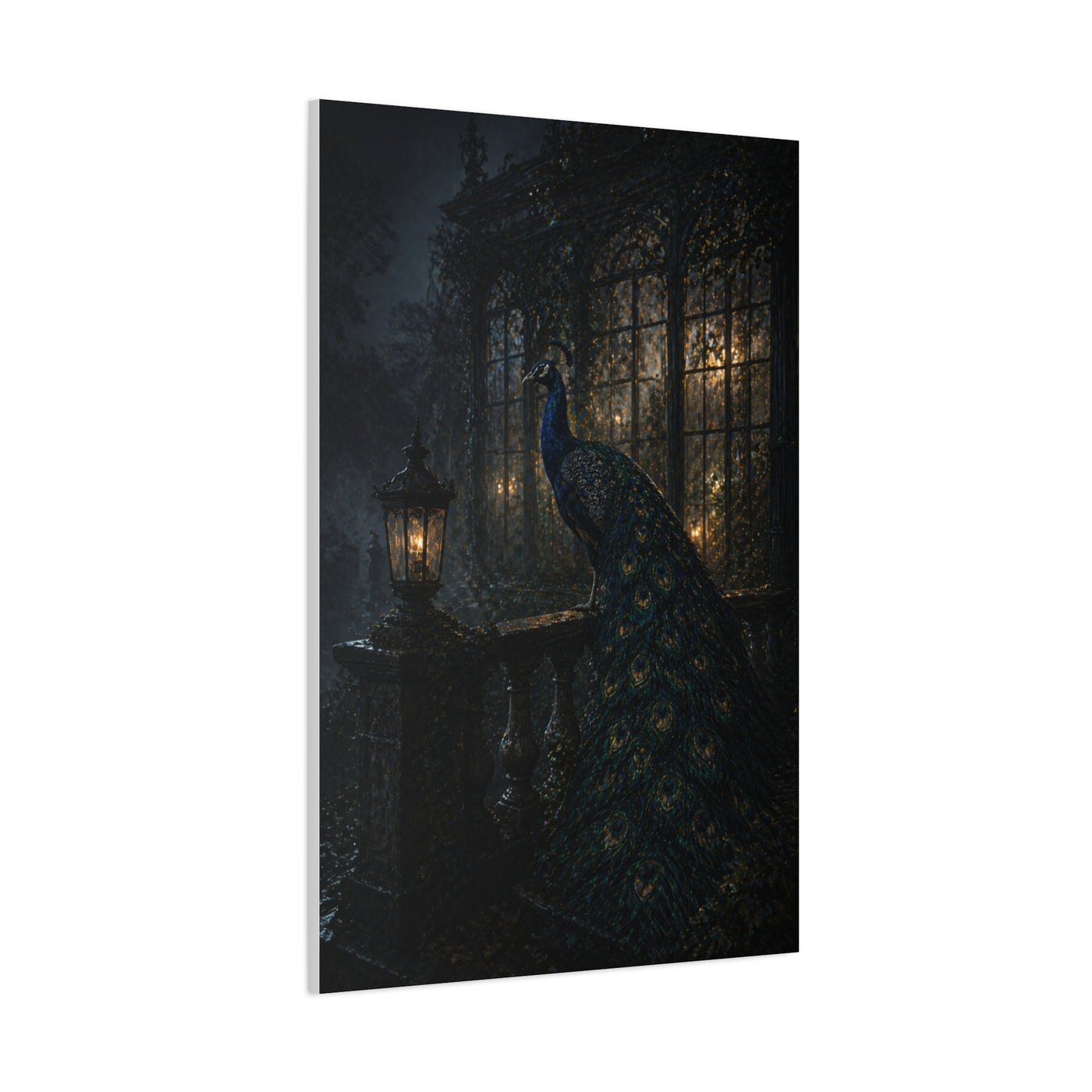 Gothic Night Peacock Balcony Wall Art & Canvas Print