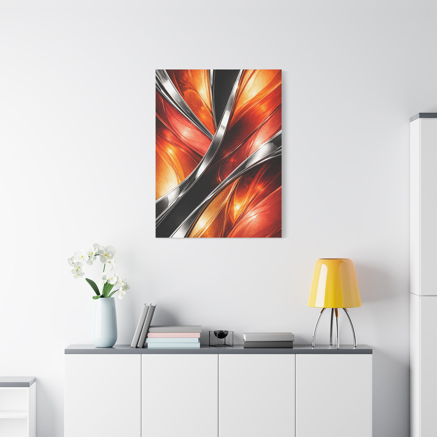 Chrome and Orange Liquid Abstraction Wall Art & Canvas Print