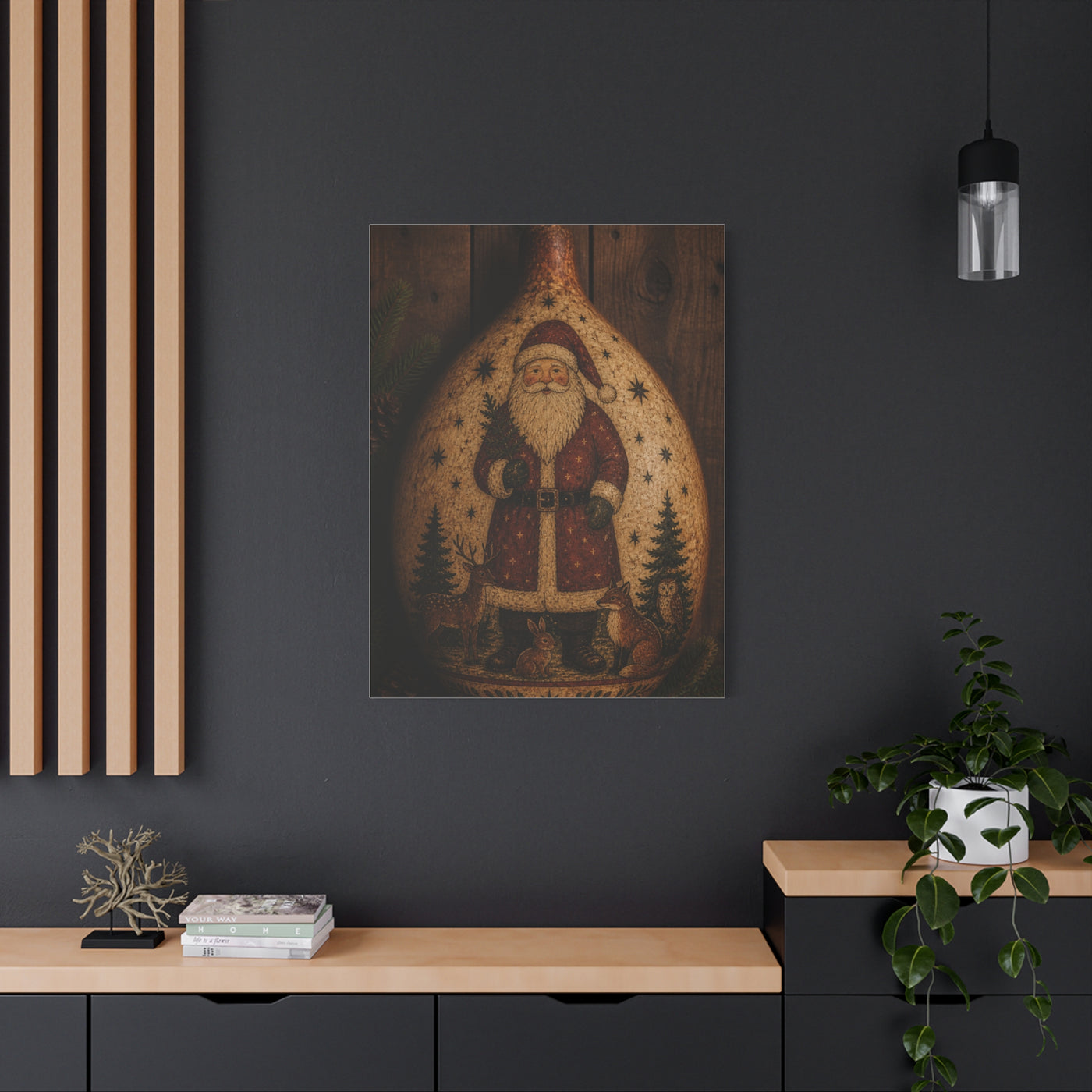 Folk Art Santa Gourd Plaque Wall Art & Canvas Print