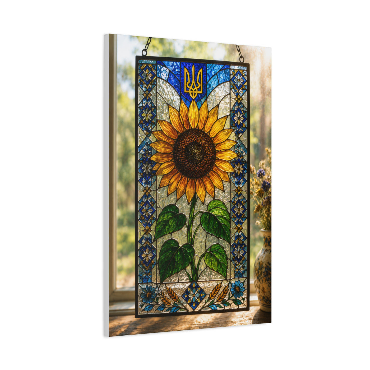 Ornate Stained Glass Sunflower Panel Wall Art & Canvas Print