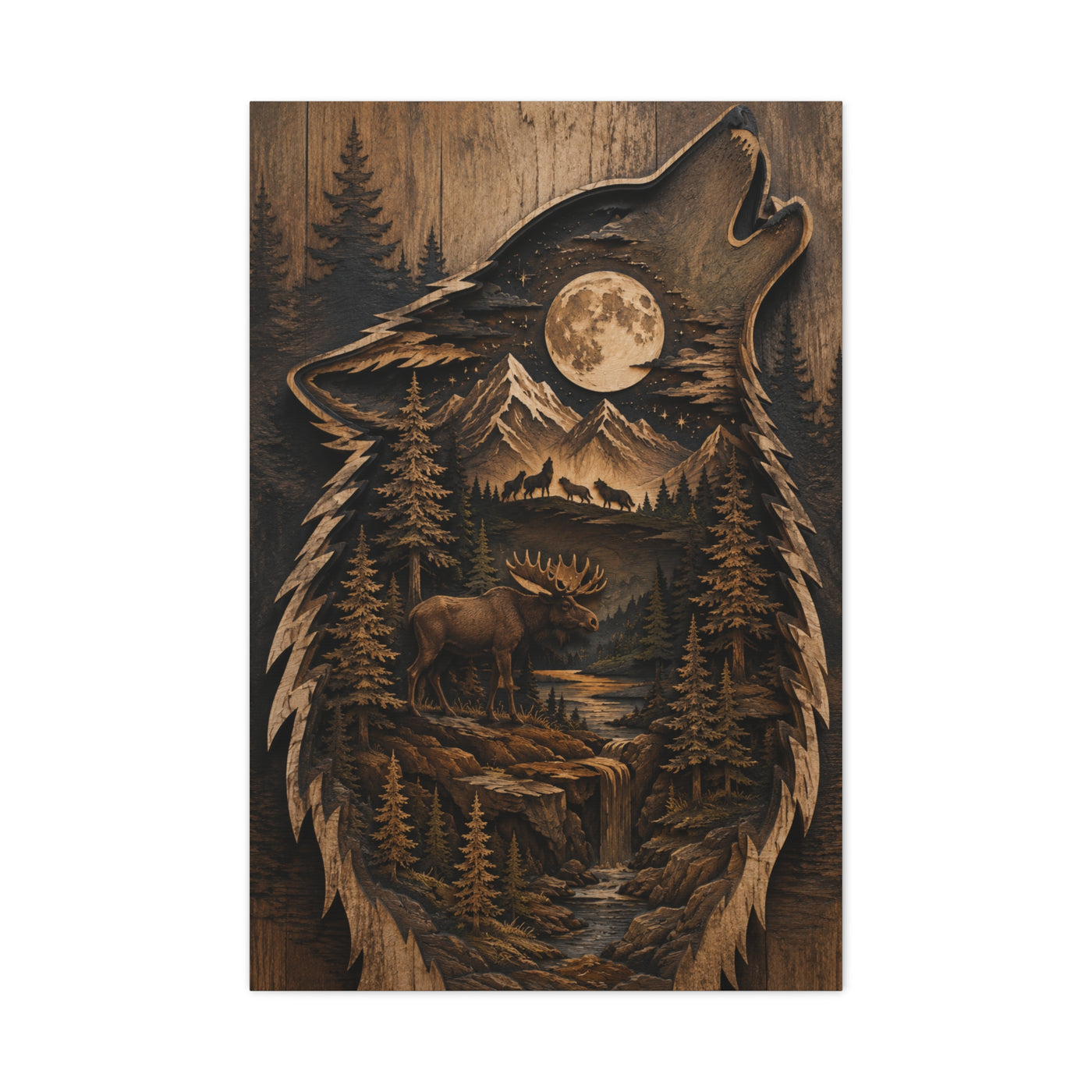 Forest Silhouette Wolf Storyscape Wood Panel Wall Art & Canvas Print