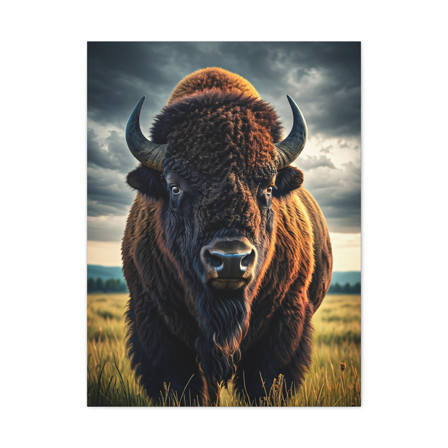 Bison Under Storm Clouds Prairie Portrait Wall Art & Canvas Print
