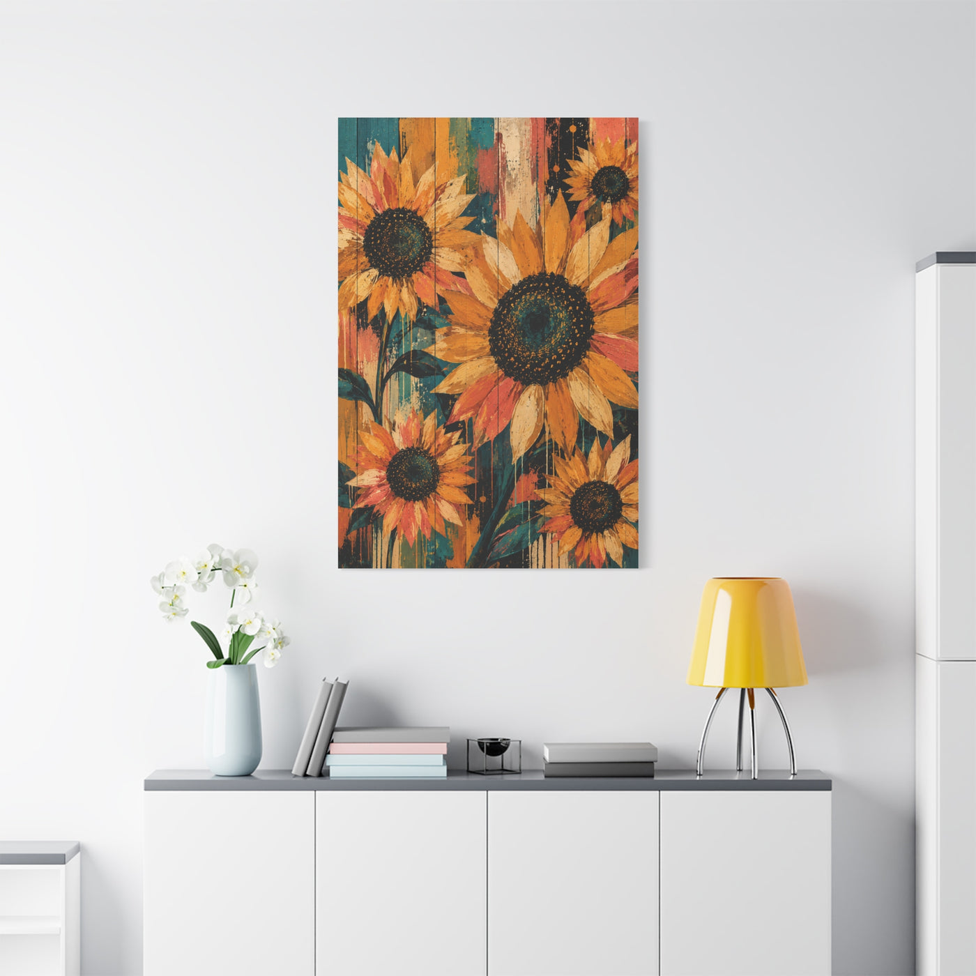Rustic Color-Wash Sunflower Panel Wall Art & Canvas Print