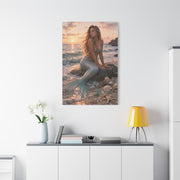 Golden Sunset Shore Mermaid Wall Art & Canvas Print