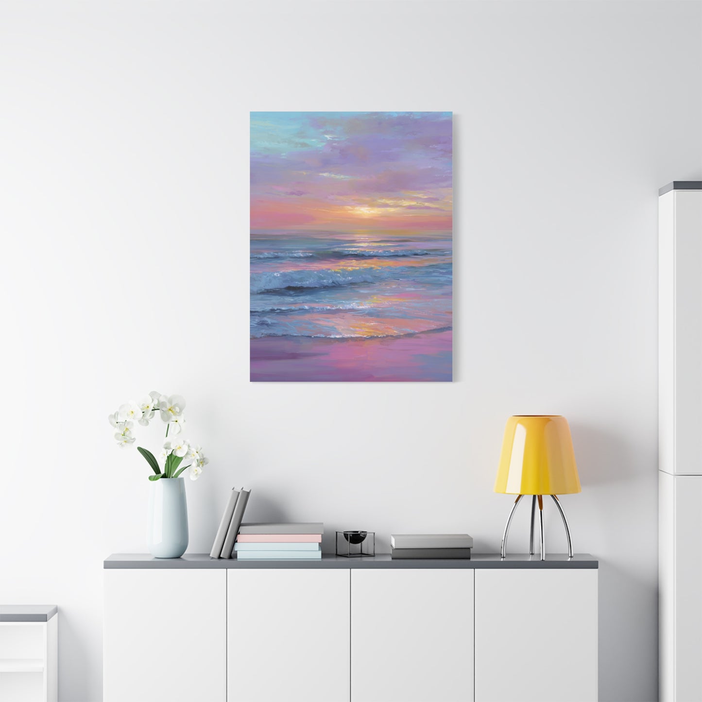 Pastel Sunrise Over Calm Ocean Waves Wall Art & Canvas Print