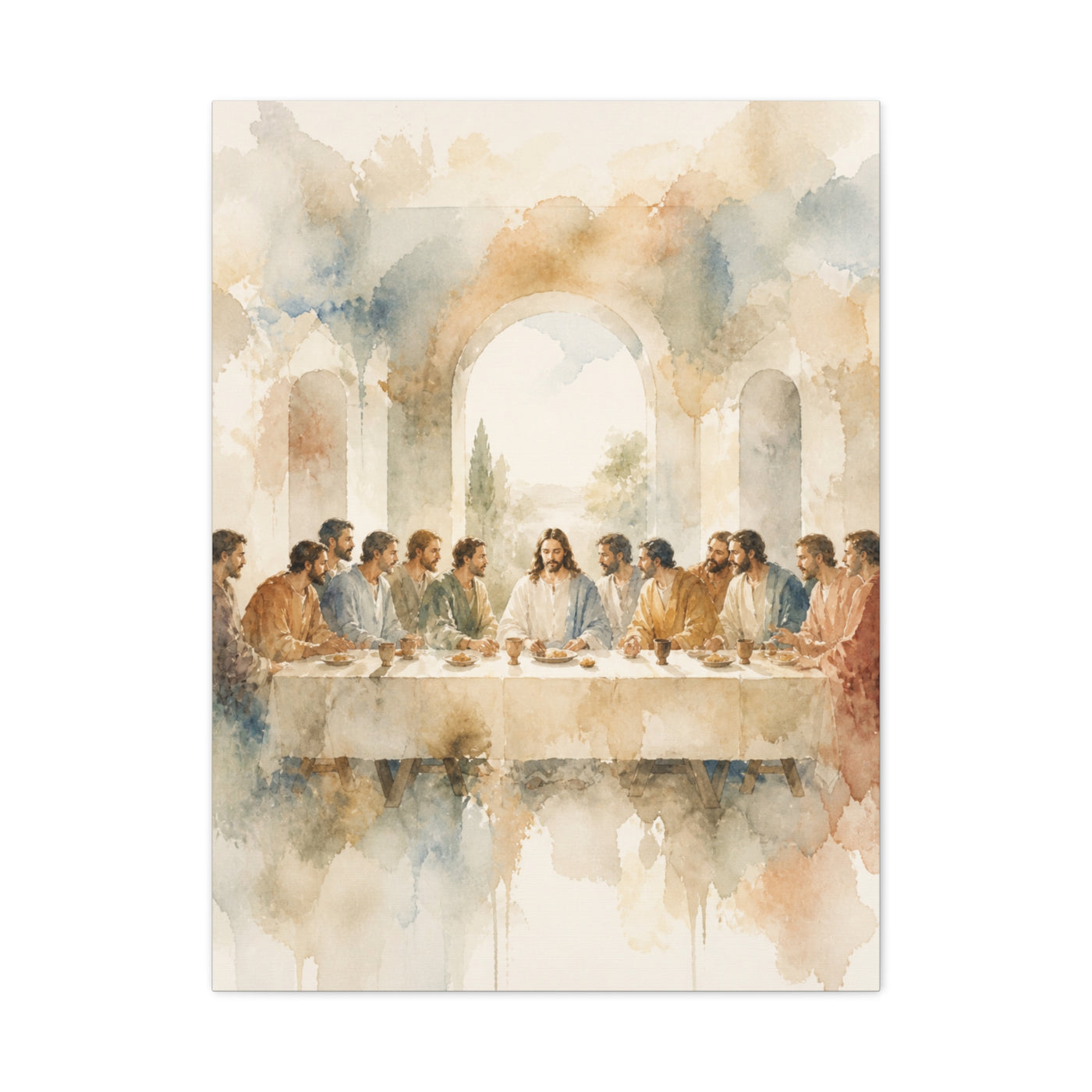 Soft Watercolor Last Supper Composition Wall Art & Canvas Print