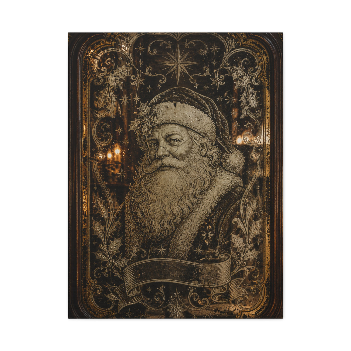 Victorian Etched Mirror Santa Wall Art & Canvas Print