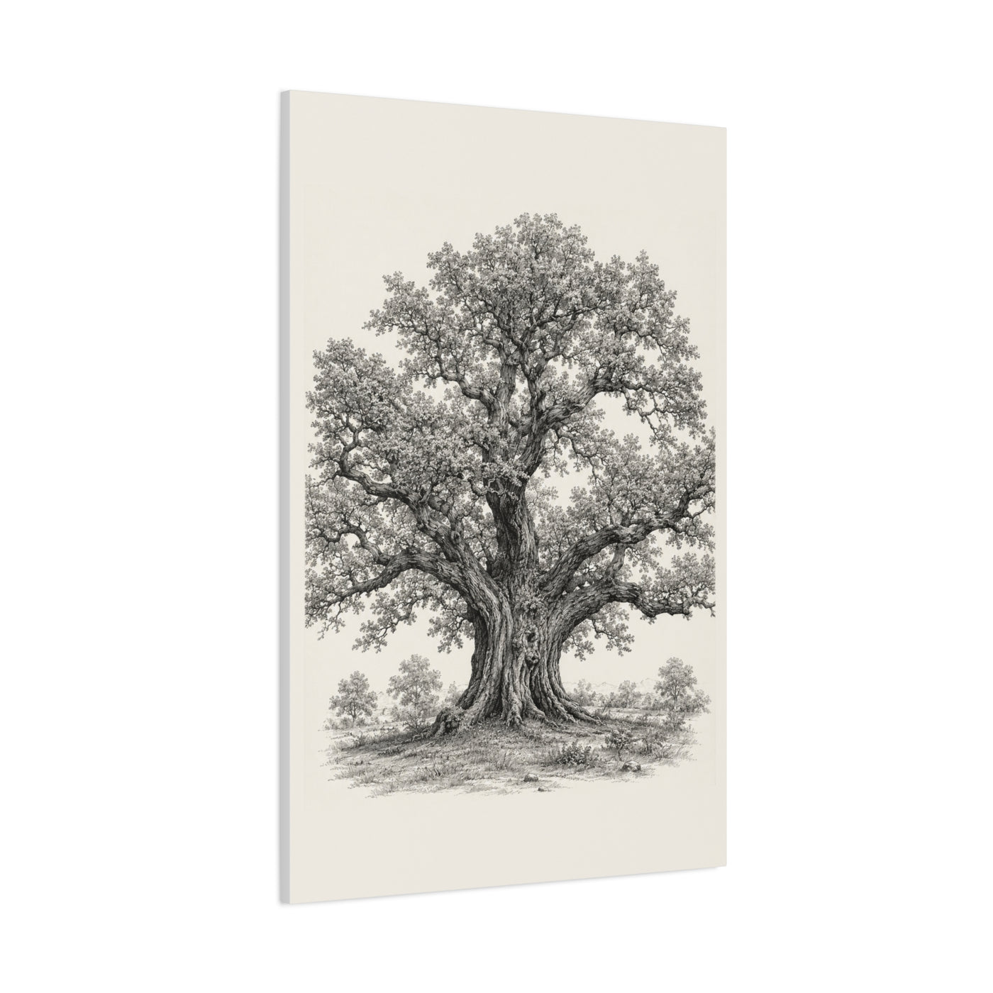 Detailed Engraved Oak Study Trees Wall Art & Canvas Print