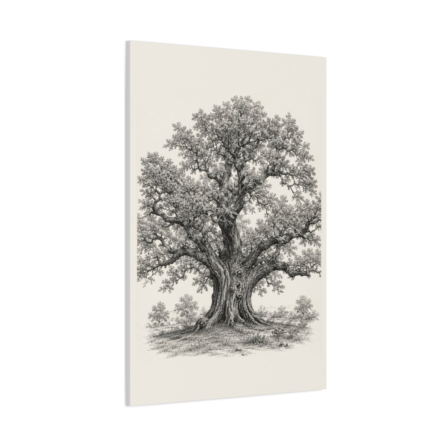 Detailed Engraved Oak Study Trees Wall Art & Canvas Print