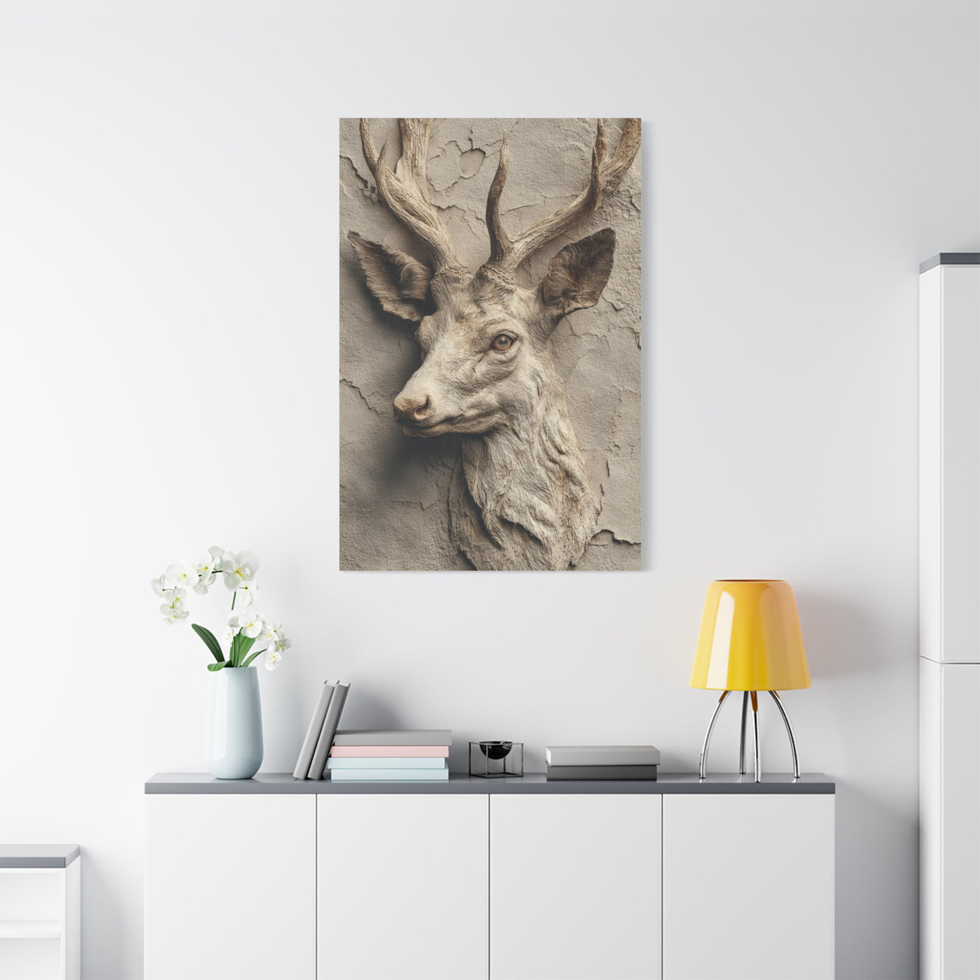 Rustic Stone Deer Relief Wall Art & Canvas Print