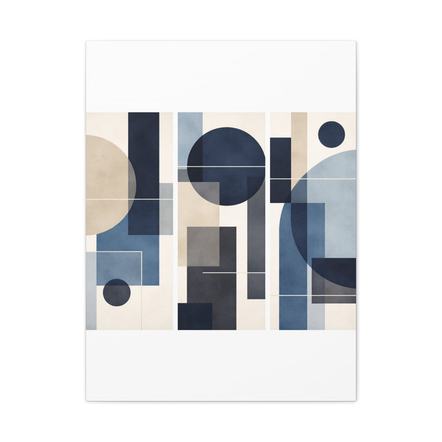 Navy Geometric Triptych Composition Wall Art & Canvas Print