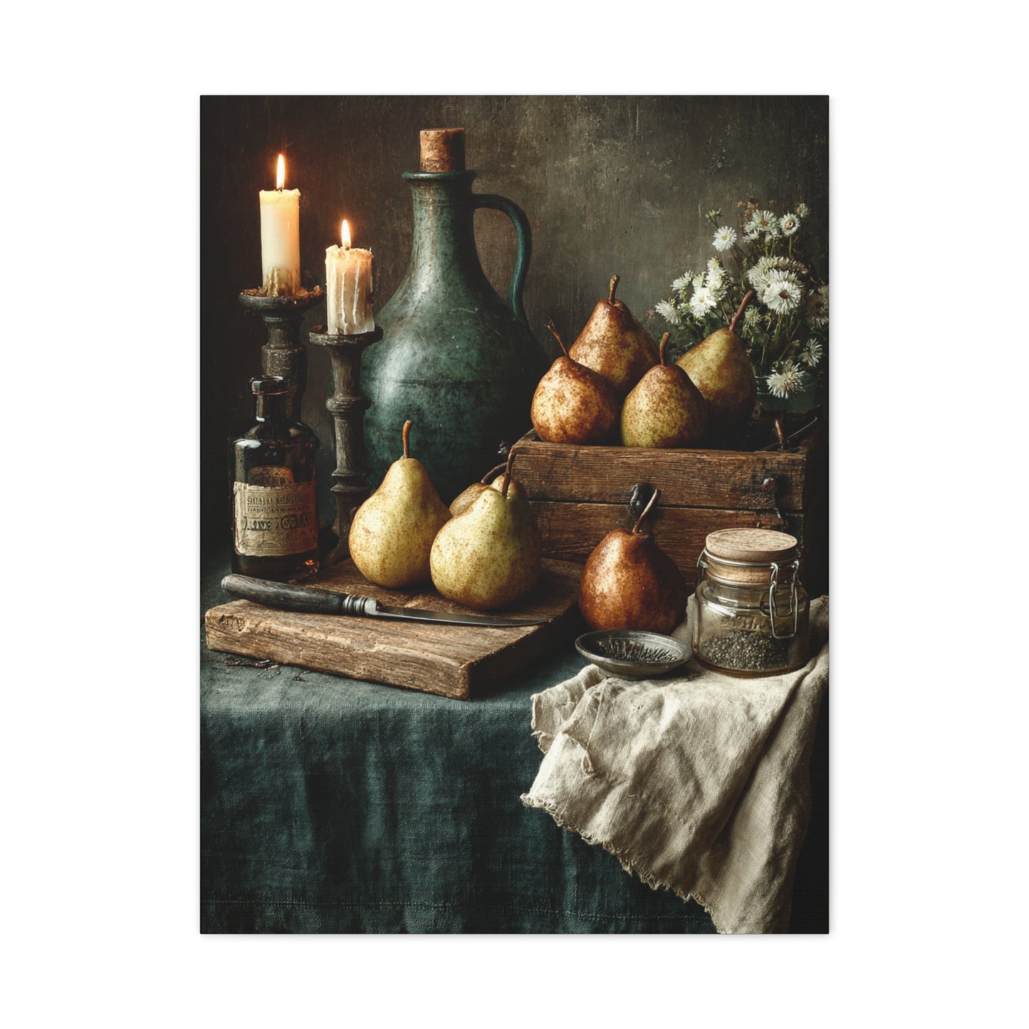 Rustic Pear & Candle Still Life Wall Art & Canvas Print