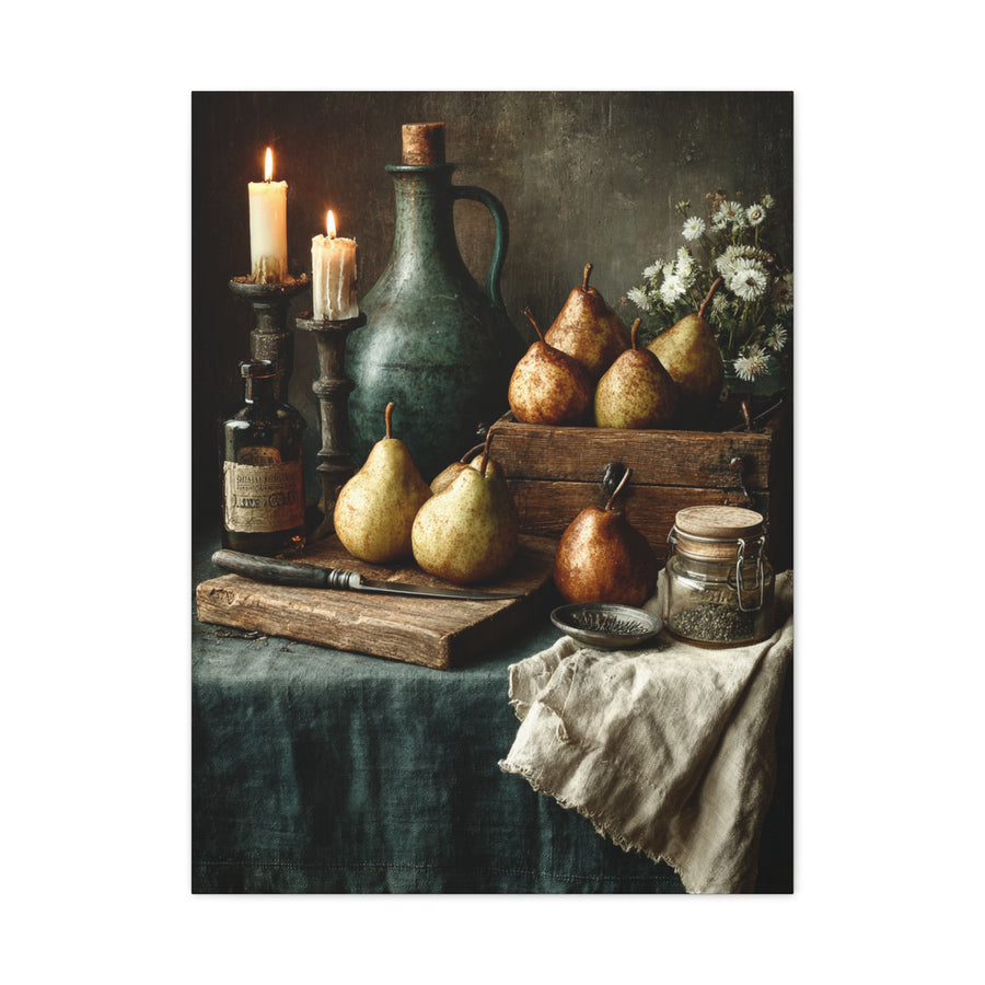 Rustic Pear & Candle Still Life Wall Art & Canvas Print