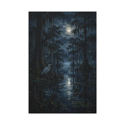 Moonlit Bayou Heron Scene Wall Art & Canvas Print