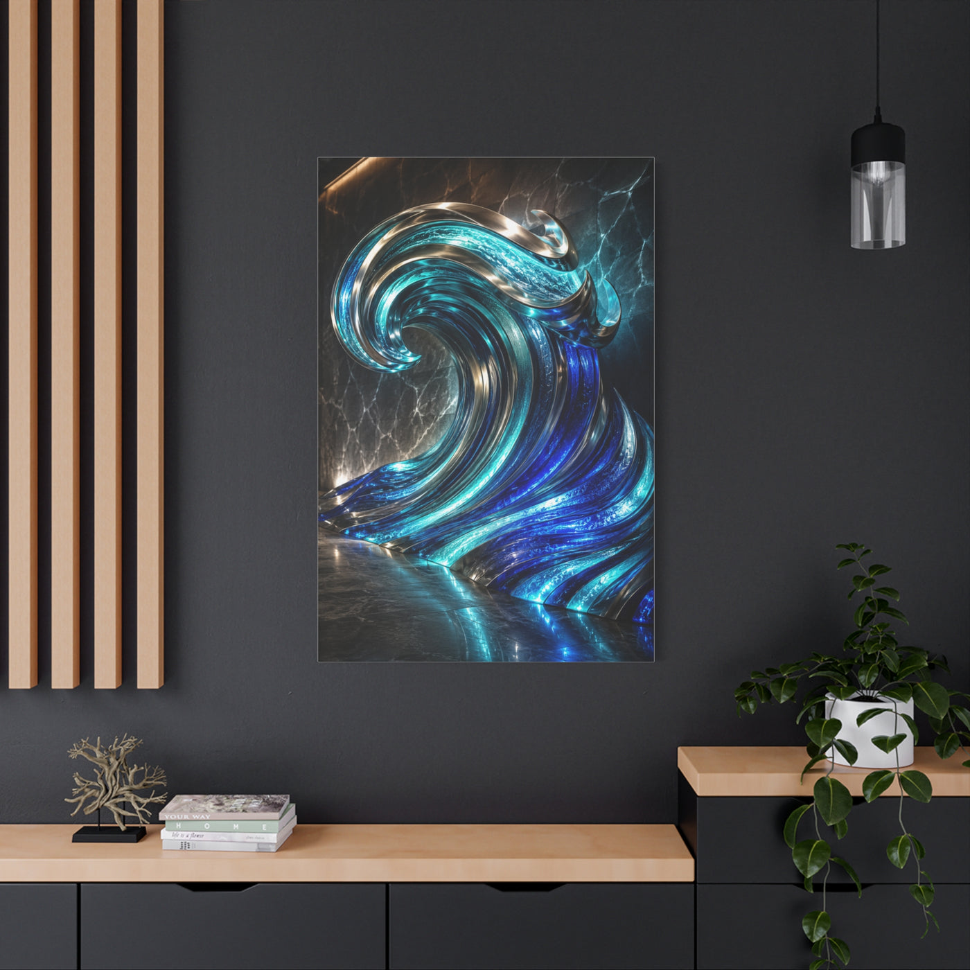 Glass & Steel Ocean Wave Architectural Sculpture Wall Art & Canvas Print