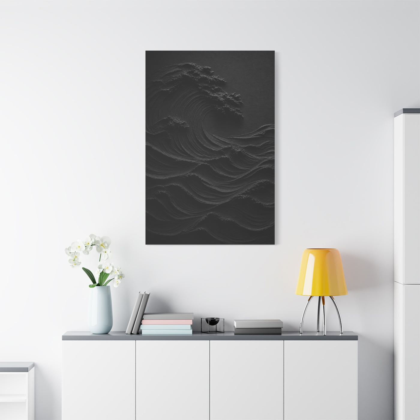 Dark Textured Wave Monochrome Statement Wall Art & Canvas Print