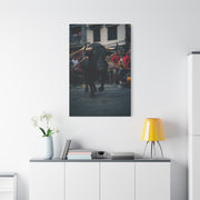 Bull Guided Through Festival Streets Wall Art & Canvas Print