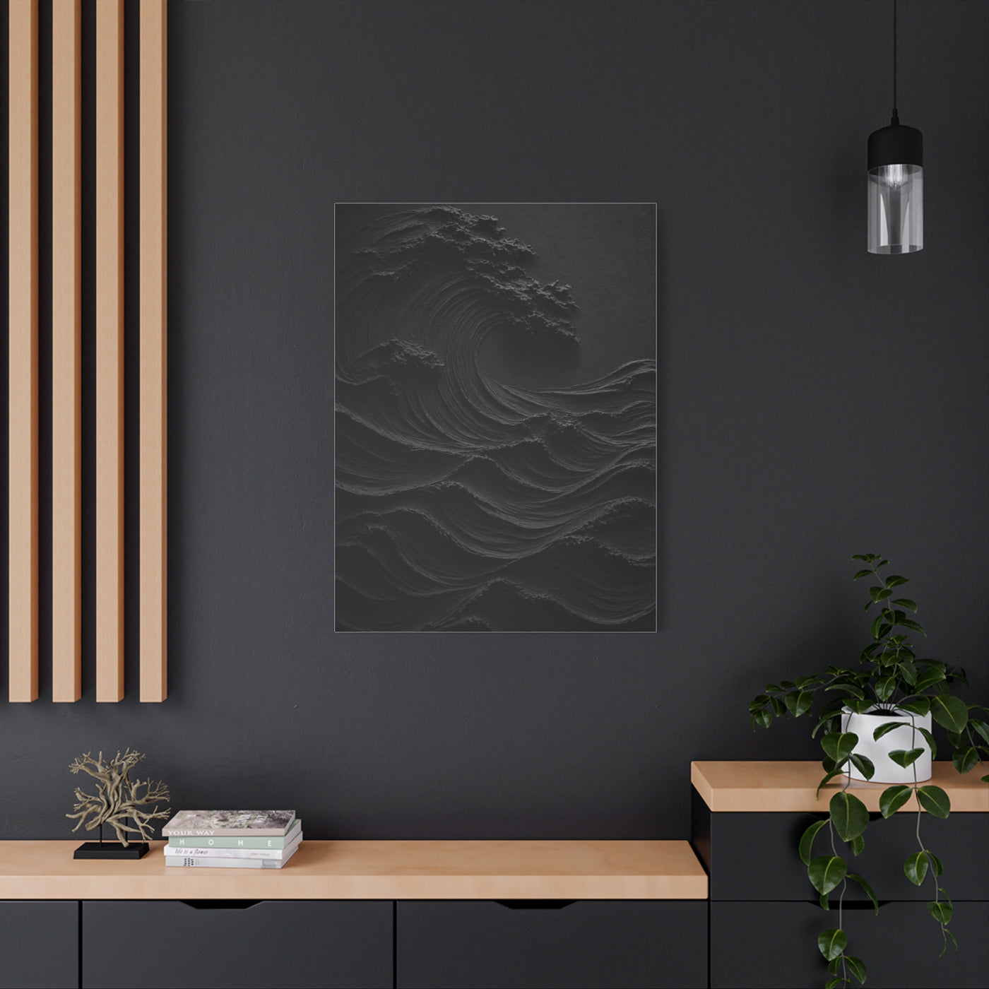 Dark Textured Wave Monochrome Statement Wall Art & Canvas Print