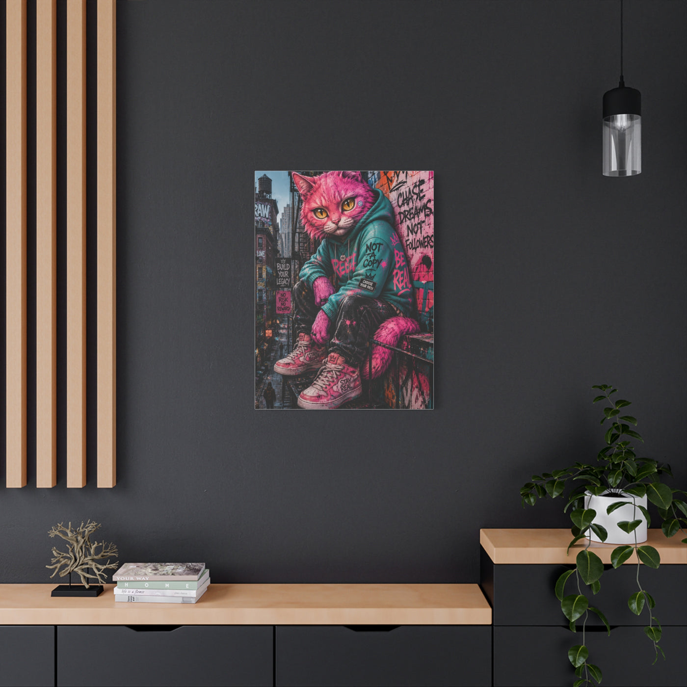 Urban Pink Cat Street Character Street Wall Art & Canvas Print