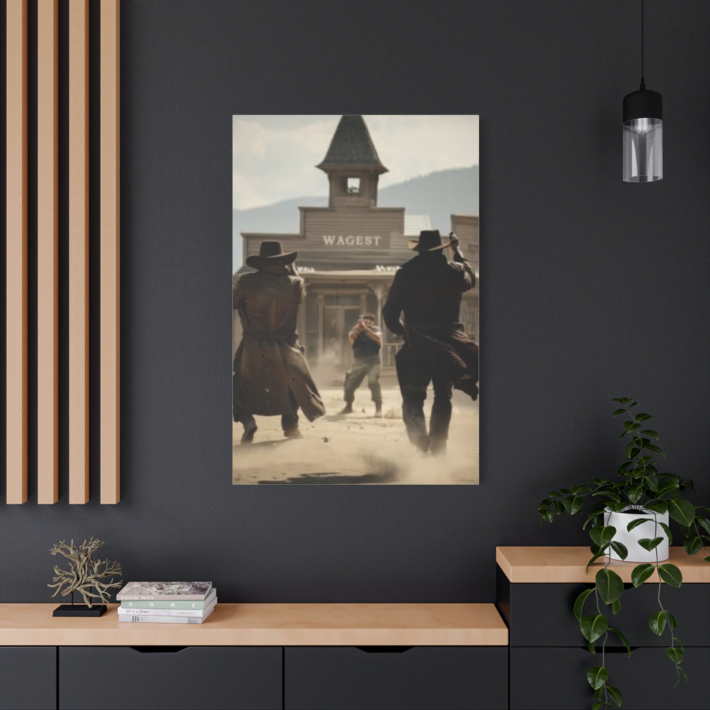 Frontier Gunfight in the Western Street Wall Art & Canvas Print