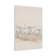 Running Longhorn Line Sketch Panorama Wall Art & Canvas Print