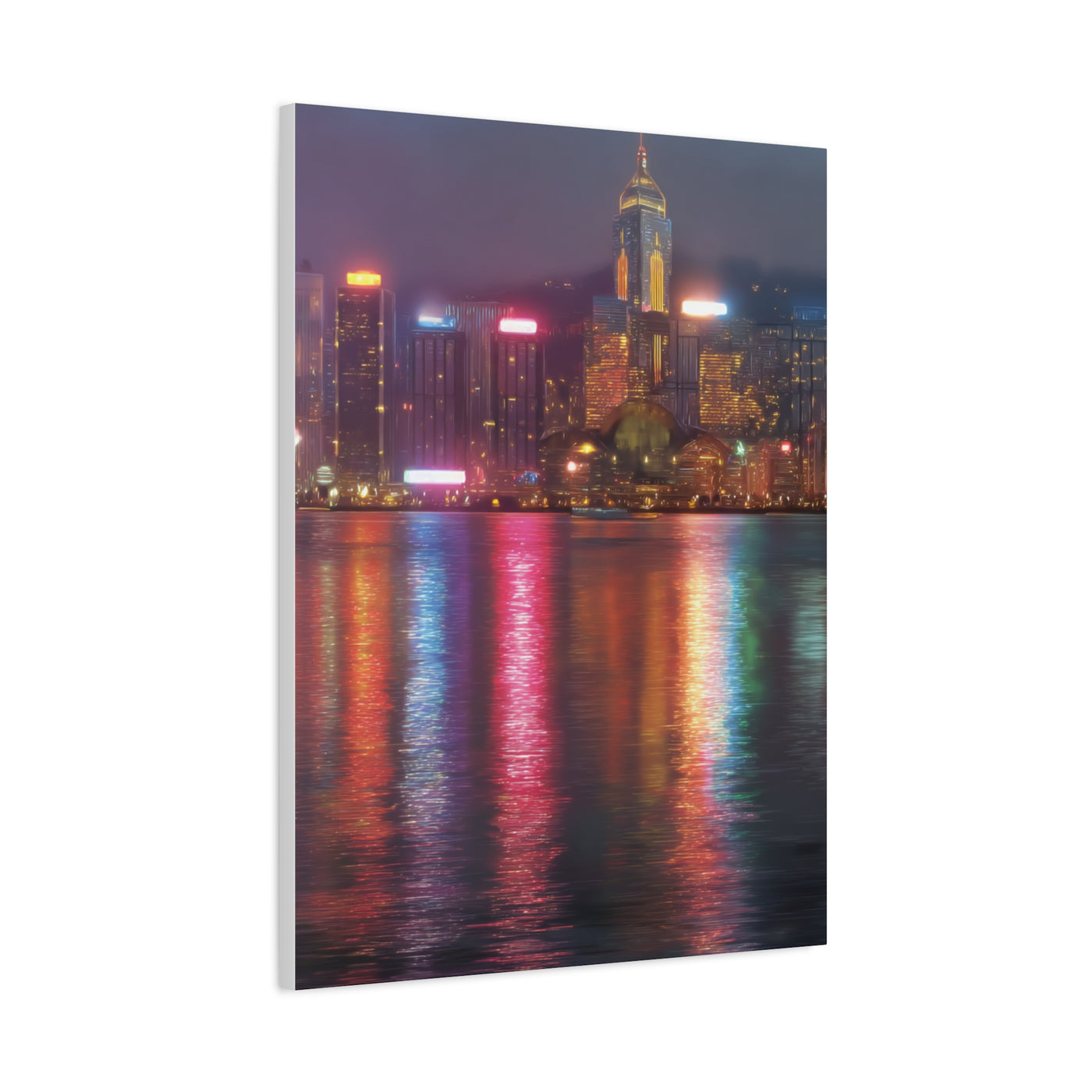 Hong Kong Skyline Rainy Neon Reflections Wall Art & Canvas Print