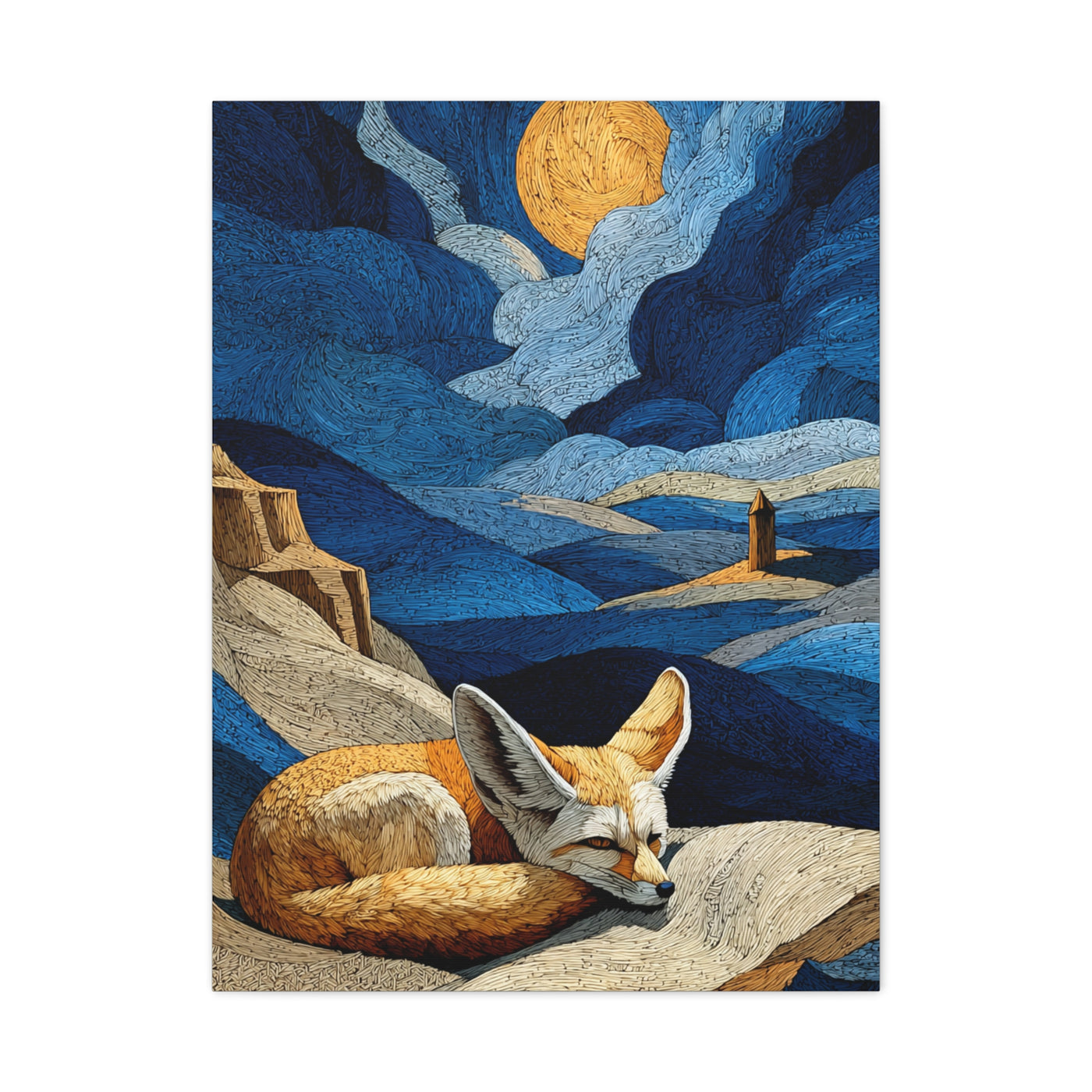 Sleeping Fox Moonlit Landscape Wall Art & Canvas Print