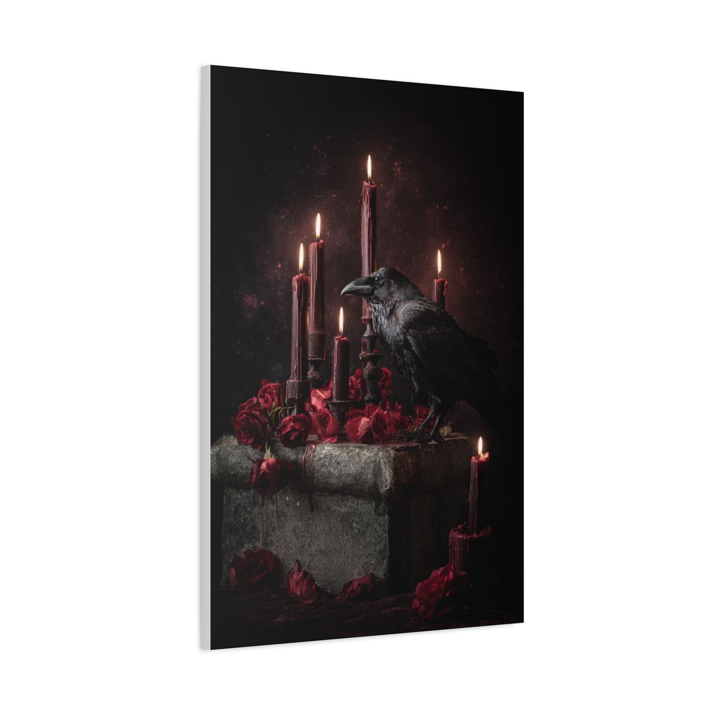 Raven with Candles and Crimson Roses Wall Art & Canvas Print