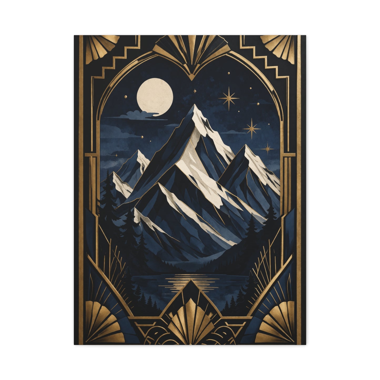 Art Deco Alpine Night Skyline Wall Art & Canvas Print