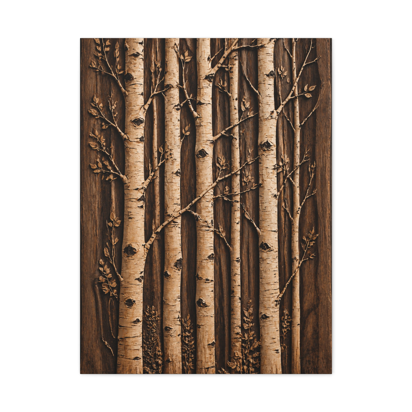 Carved Birch Wood Panel Relief Trees Wall Art & Canvas Print
