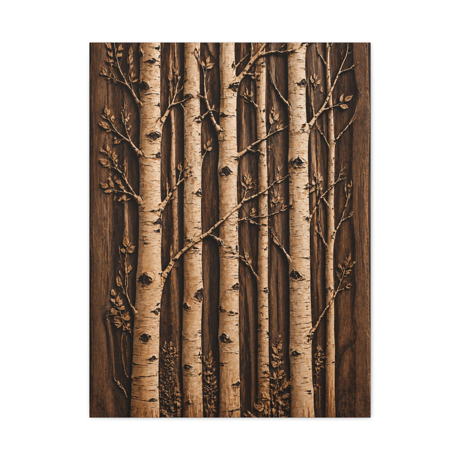 Carved Birch Wood Panel Relief Trees Wall Art & Canvas Print