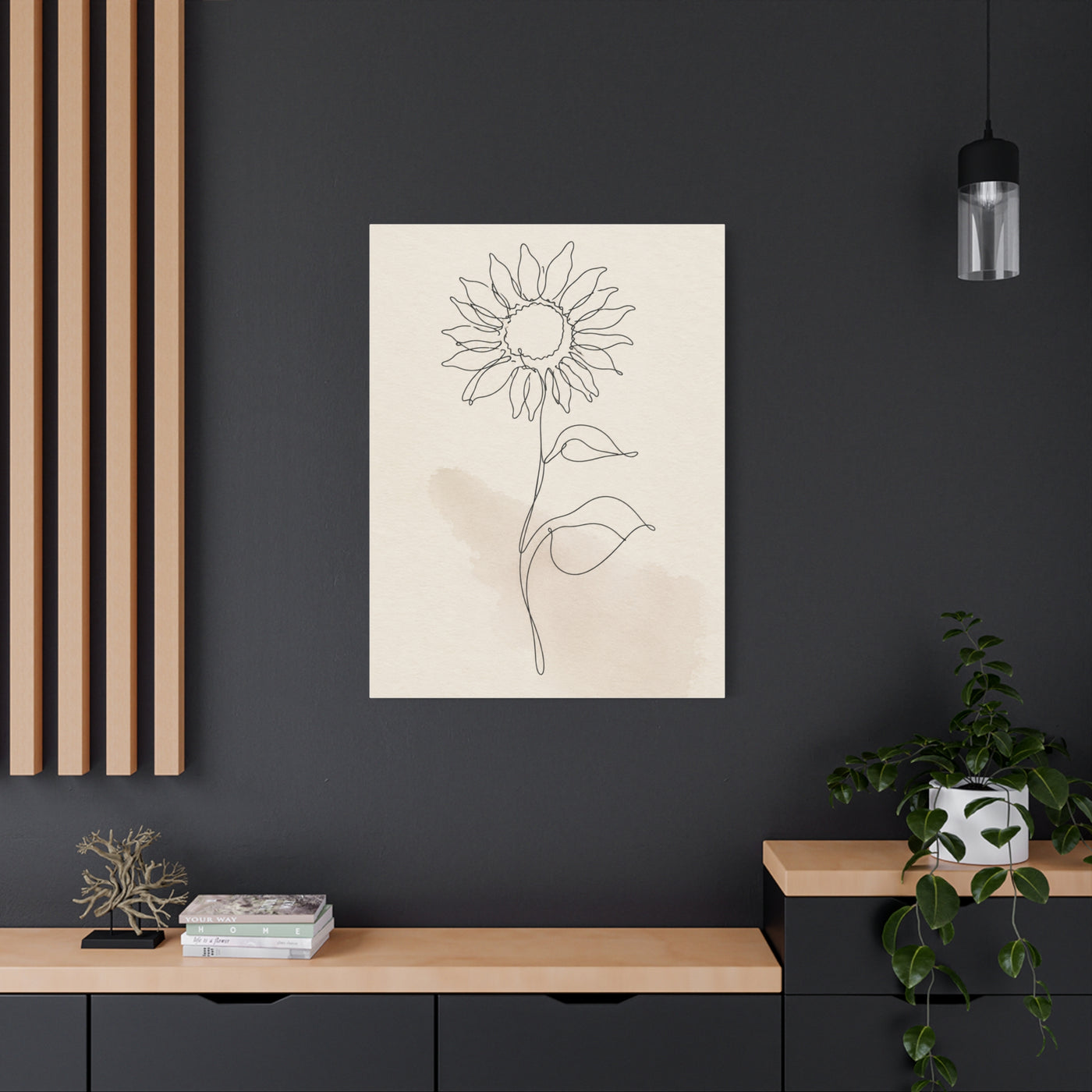 Minimal Line Art Sunflower Wall Art & Canvas Print