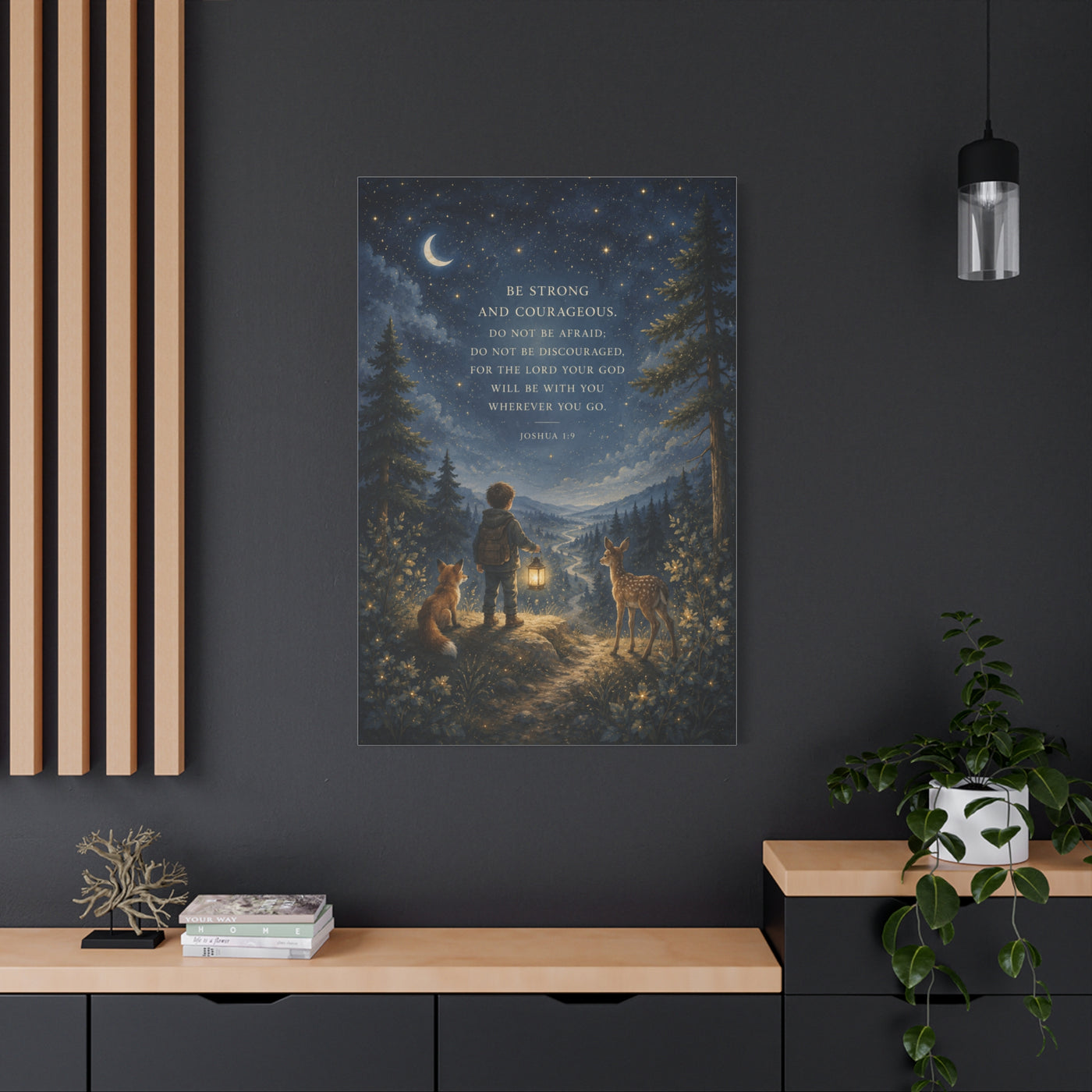 Joshua 1:9 Courage Night Path Scripture Wall Art & Canvas Print