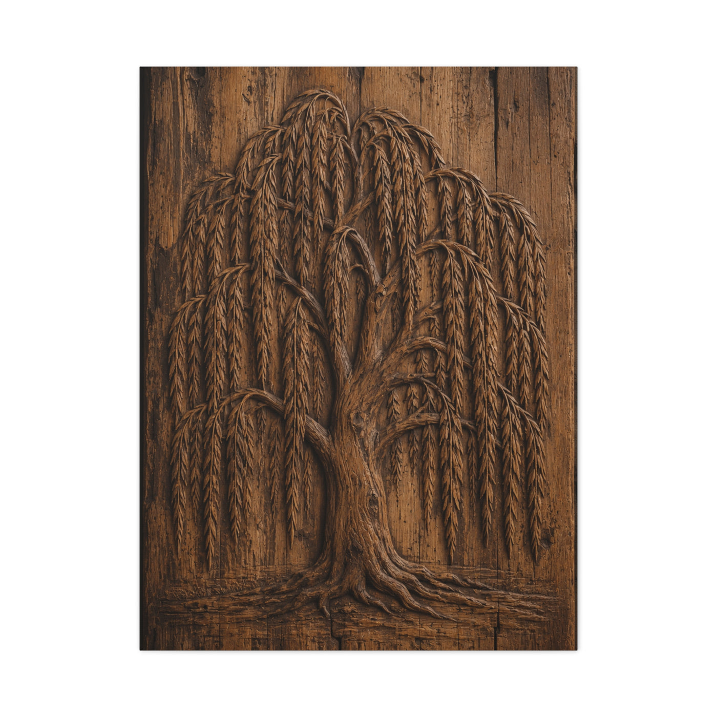 Carved Willow Tree Wooden Relief Trees Wall Art & Canvas Print