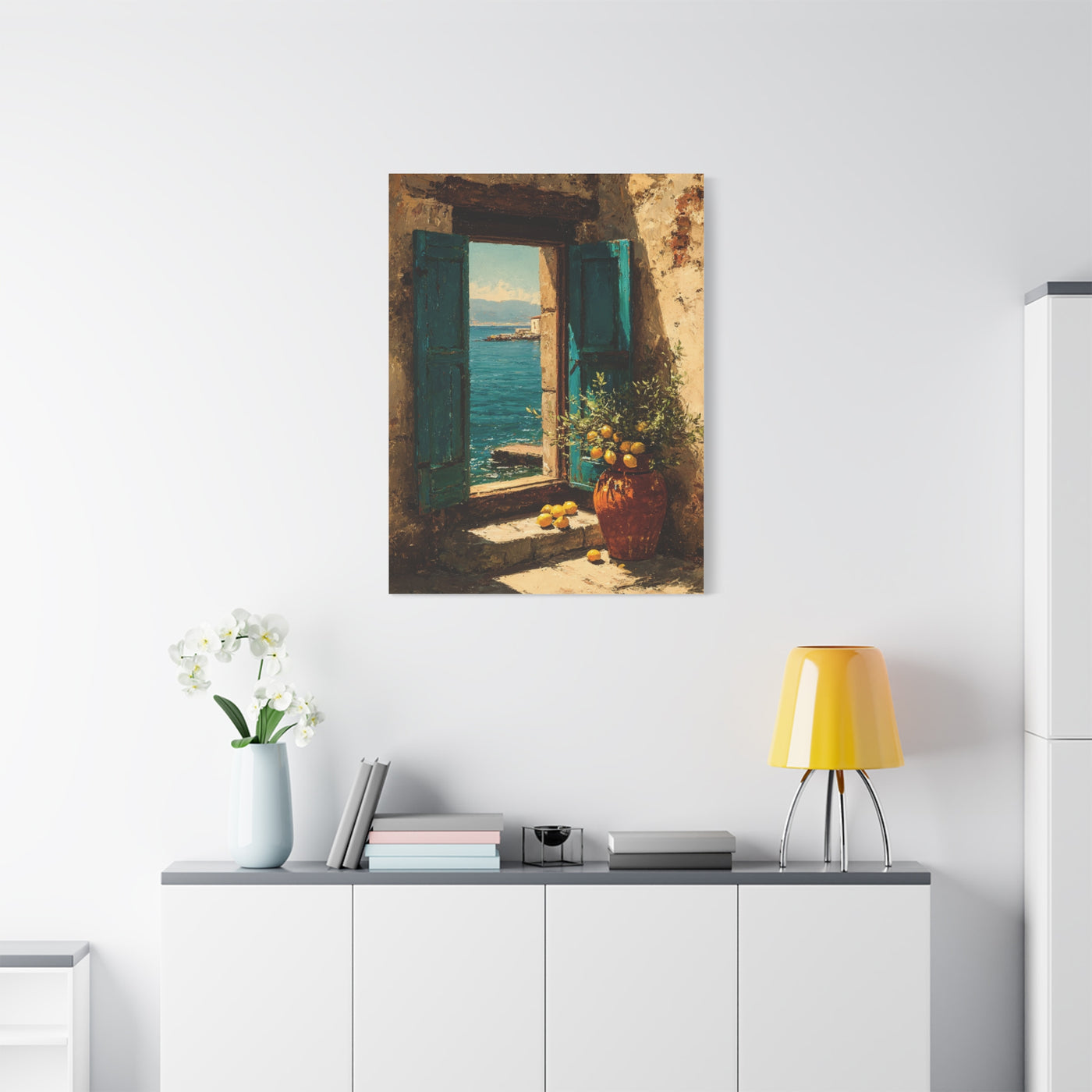 Italian Coastal Window Painting Wall Art & Canvas Print