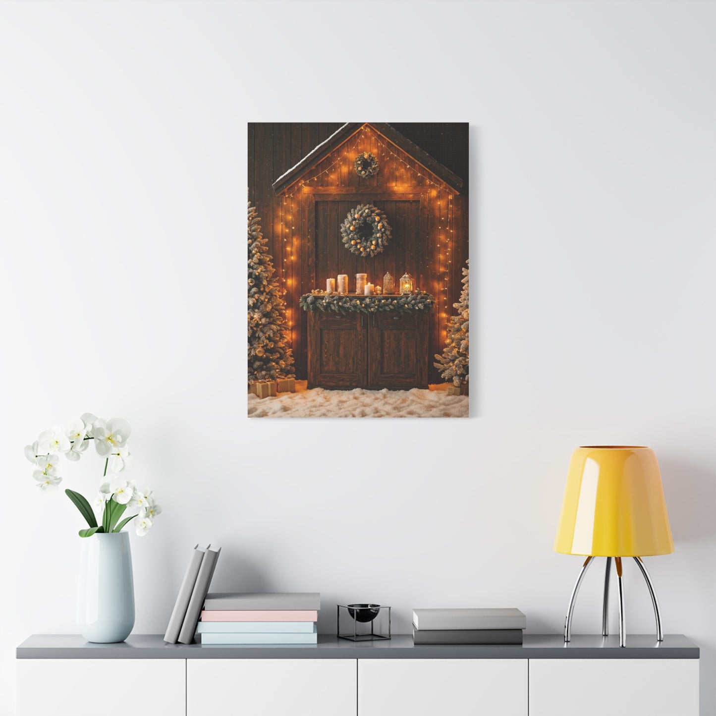 Festive Christmas Entrance With Wreath and Candlelight Wall Art & Canvas Print