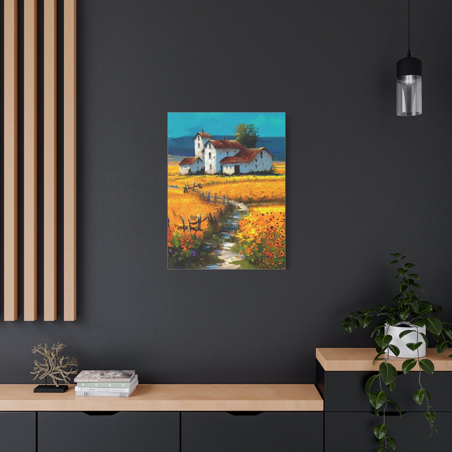 Sunflower Farmhouse Field Landscape Wall Art & Canvas Print